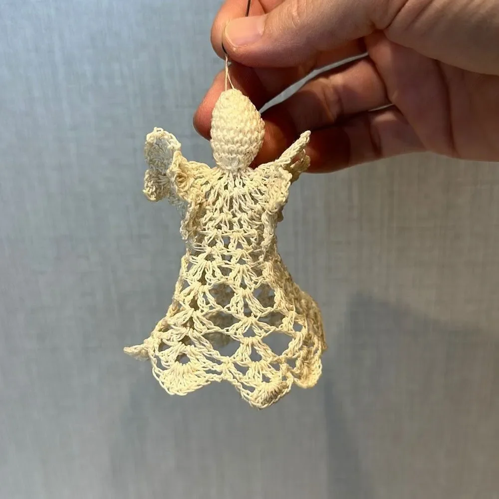 Vtg Angel Ornament Starched Crochet Cream Beige Off White Set Lot 10 Crocheted